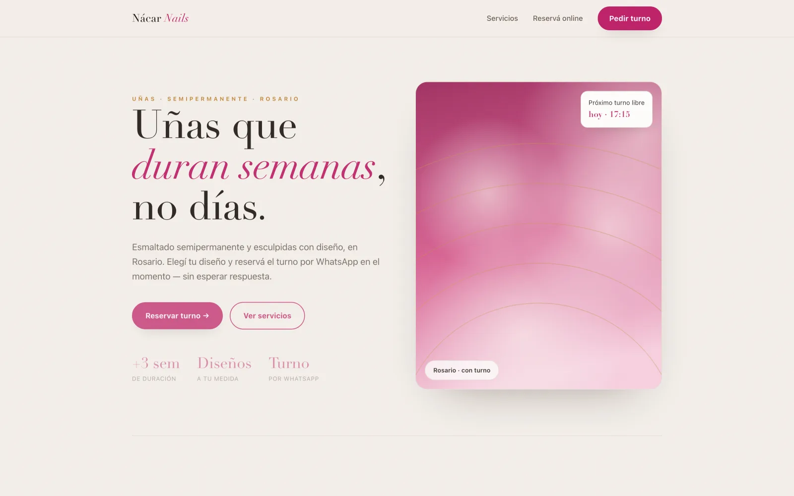 Landing con reservas — salón de uñas