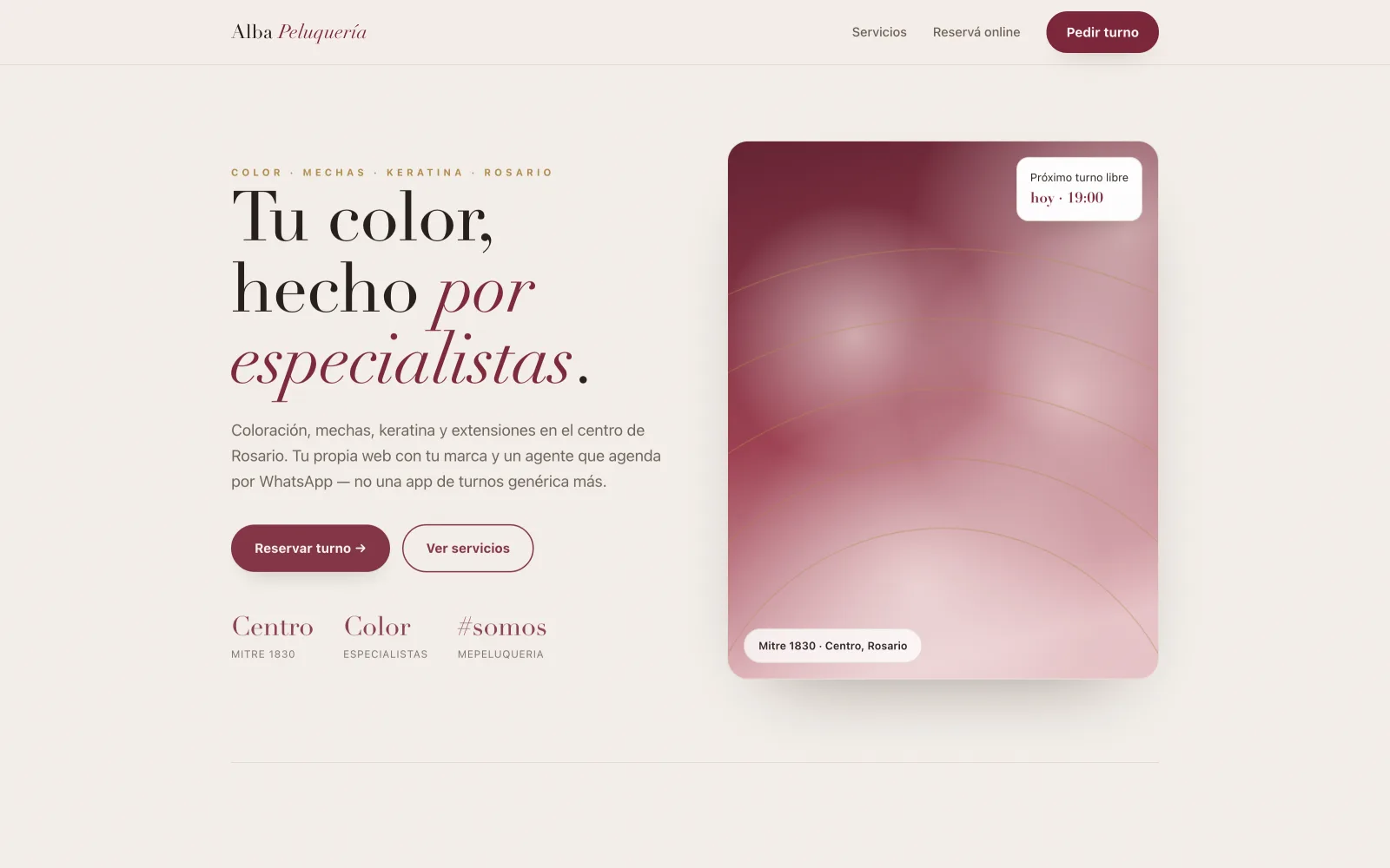Landing con reservas — peluquería